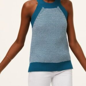 Loft Tank Top Teal Racerback Sweater Striped Knit Halter XS